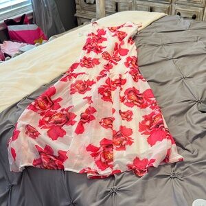 White Sundress with Bold Pink Floral Print